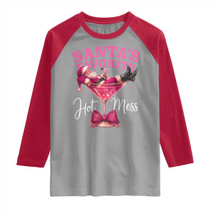 Funny Christmas Santas Favorite Hot Mess Raglan Shirt Xmas Drinking Party TS11 Sport Gray Red Print Your Wear