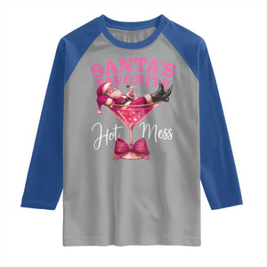 Funny Christmas Santas Favorite Hot Mess Raglan Shirt Xmas Drinking Party TS11 Sport Gray Royal Print Your Wear