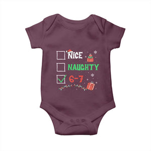 Funny 67 Christmas Baby Onesie Nice Naughty 67 Xmas Checklist TS11 Maroon Print Your Wear