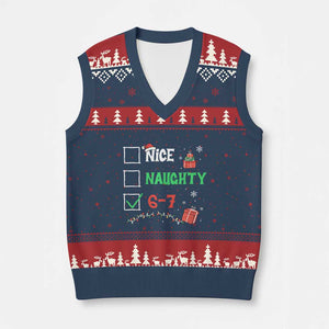 Funny 67 Christmas V-Neck Knit Sweater Vest Nice Naughty 67 Xmas Checklist TS11 Navy Red Print Your Wear