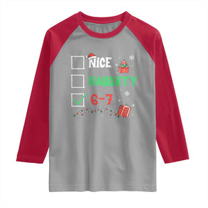 Funny 67 Christmas Raglan Shirt Nice Naughty 67 Xmas Checklist TS11 Sport Gray Red Print Your Wear