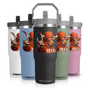 TFL Football Lover Flip Straw Tumbler Orange Cow Rock Hand Sign TS11 Print Your Wear