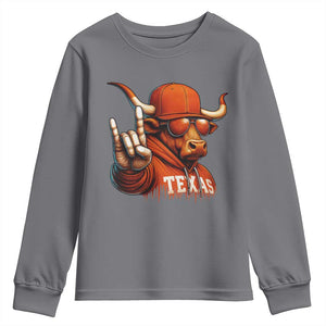 TFL Football Lover Youth Sweatshirt Orange Cow Rock Hand Sign TS11 Charcoal Print Your Wear
