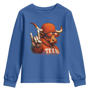 TFL Football Lover Youth Sweatshirt Orange Cow Rock Hand Sign TS11 Royal Blue Print Your Wear