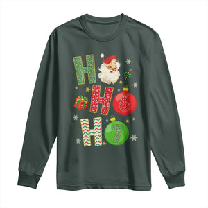 Funny Christmas Santa Ho Ho Ho 67 Long Sleeve Shirt Six Seven Meme 6 7 Xmas Bauble TS11 Dark Forest Green Print Your Wear