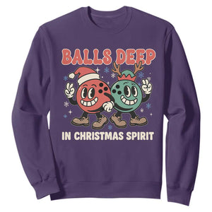 Funny Christmas Bowling Sweatshirt Balls Deep In Christmas Spirit TS11 Purple Print Your Wear