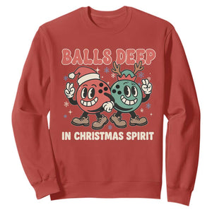 Funny Christmas Bowling Sweatshirt Balls Deep In Christmas Spirit TS11 Red Print Your Wear