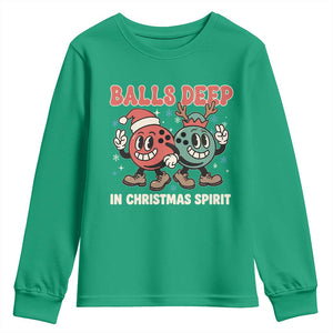 Funny Christmas Bowling Youth Sweatshirt Balls Deep In Christmas Spirit TS11 Irish Green Print Your Wear
