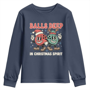 Funny Christmas Bowling Youth Sweatshirt Balls Deep In Christmas Spirit TS11 Navy Print Your Wear
