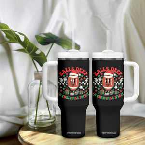 Funny Xmas American Football Tumbler With Handle Balls Deep In Christmas Spirit Game Day - Print Your Wear