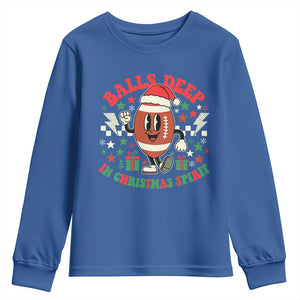 Funny Xmas American Football Youth Sweatshirt Balls Deep In Christmas Spirit Game Day - Print Your Wear
