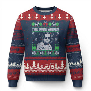 The Dude Abides Xmas Bowling Ugly Christmas Sweater Funny Bowling Movie TS11 Navy Red Print Your Wear
