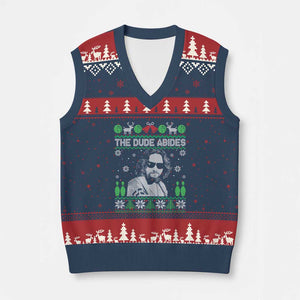 The Dude Abides Xmas Bowling V-Neck Knit Sweater Vest Funny Bowling Movie TS11 Navy Red Print Your Wear