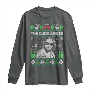The Dude Abides Christmas Bowling Long Sleeve Shirt Funny Bowling Movie TS11 Dark Heather Print Your Wear