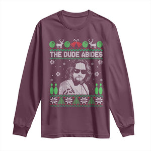 The Dude Abides Christmas Bowling Long Sleeve Shirt Funny Bowling Movie TS11 Maroon Print Your Wear