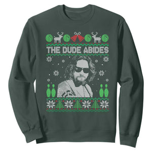 The Dude Abides Christmas Bowling Sweatshirt Funny Bowling Movie TS11 Dark Forest Green Print Your Wear