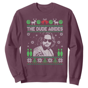 The Dude Abides Christmas Bowling Sweatshirt Funny Bowling Movie TS11 Maroon Print Your Wear