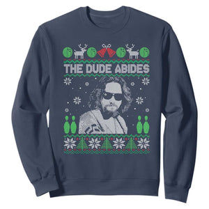 The Dude Abides Christmas Bowling Sweatshirt Funny Bowling Movie TS11 Navy Print Your Wear
