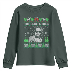 The Dude Abides Christmas Bowling Youth Sweatshirt Funny Bowling Movie TS11 Dark Forest Green Print Your Wear