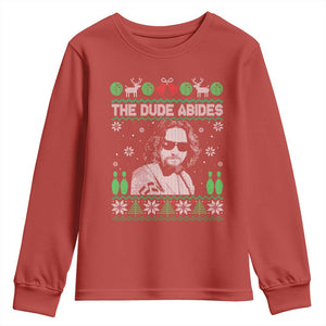 The Dude Abides Christmas Bowling Youth Sweatshirt Funny Bowling Movie TS11 Red Print Your Wear