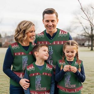 Figure Skating Lovers V-Neck Knit Sweater Vest Funny Axel Loop Flip Lutz Salchow TS11 Red Green Print Your Wear