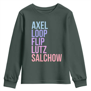 Figure Skating Lovers Youth Sweatshirt Funny Axel Loop Flip Lutz Salchow TS11 Dark Forest Green Print Your Wear