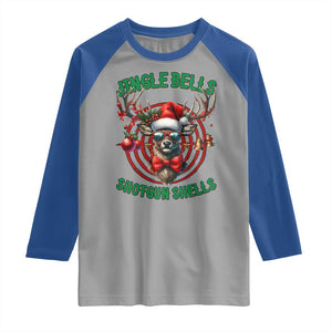Funny Christmas Hunting Raglan Shirt Jingle Bells Shotgun Shells Santa Deer TS11 Sport Gray Royal Print Your Wear