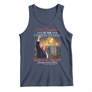 47th President Donald Trump Inauguration Day 2025 Tank Top White House Fireworks American Flag Memorabilia TS11 Navy Print Your Wear