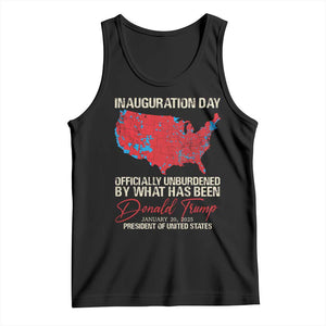 47th President Donald Trump Inauguration Day 2025 Tank Top Officially Unburdened By What Has Been American Maps TS11 Black Print Your Wear