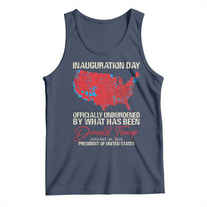 47th President Donald Trump Inauguration Day 2025 Tank Top Officially Unburdened By What Has Been American Maps TS11 Navy Print Your Wear