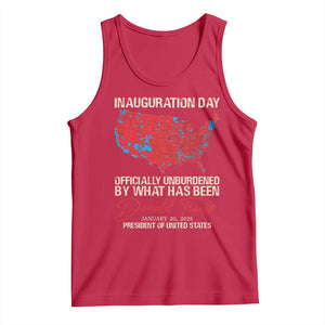 47th President Donald Trump Inauguration Day 2025 Tank Top Officially Unburdened By What Has Been American Maps TS11 Red Print Your Wear