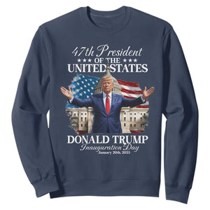 47th President Donald Trump Inauguration Day 2025 Sweatshirt United States Capitol American Flag Memorabilia TS11 Navy Print Your Wear