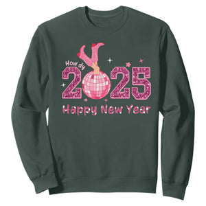 Funny Howdy 2025 Happy New Year Sweatshirt Cowgirl New Year's Eve Party Disco Ball TS11 Dark Forest Green Print Your Wear