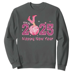 Funny Howdy 2025 Happy New Year Sweatshirt Cowgirl New Year's Eve Party Disco Ball TS11 Dark Heather Print Your Wear