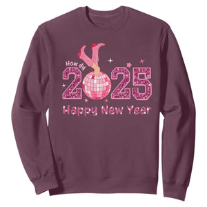 Funny Howdy 2025 Happy New Year Sweatshirt Cowgirl New Year's Eve Party Disco Ball TS11 Maroon Print Your Wear