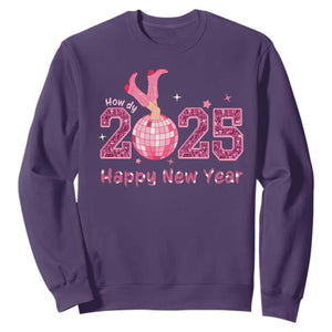 Funny Howdy 2025 Happy New Year Sweatshirt Cowgirl New Year's Eve Party Disco Ball TS11 Purple Print Your Wear