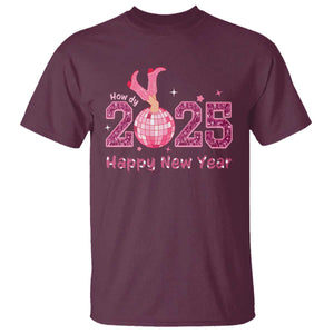 Funny Howdy 2025 Happy New Year T Shirt Cowgirl New Year's Eve Party Disco Ball TS11 Maroon Print Your Wear