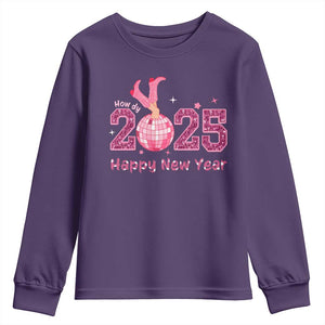 Funny Howdy 2025 Happy New Year Youth Sweatshirt Cowgirl New Year's Eve Party Disco Ball TS11 Purple Print Your Wear