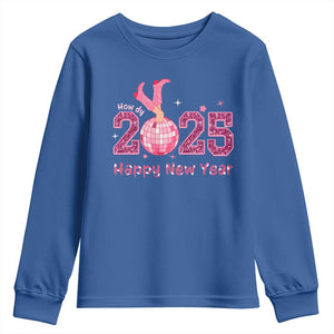 Funny Howdy 2025 Happy New Year Youth Sweatshirt Cowgirl New Year's Eve Party Disco Ball TS11 Royal Blue Print Your Wear