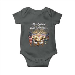 Funny Trump New Year New America 2025 Baby Onesie White House American Flag TS11 Dark Heather Print Your Wear