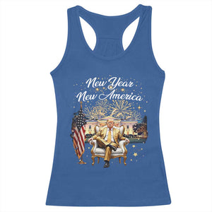 Funny Trump New Year New America 2025 Racerback Tank Top White House American Flag TS11 Royal Blue Print Your Wear