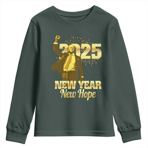 Funny Trump New Year New Hope 2025 Youth Sweatshirt TS11 Dark Forest Green Print Your Wear