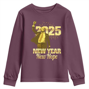 Funny Trump New Year New Hope 2025 Youth Sweatshirt TS11 Maroon Print Your Wear