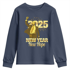 Funny Trump New Year New Hope 2025 Youth Sweatshirt TS11 Navy Print Your Wear