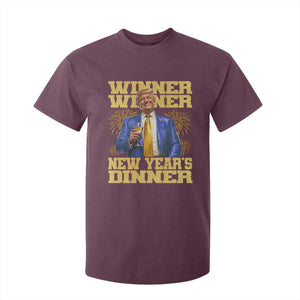 Funny Trump New Year 2025 T Shirt For Kid Winner Winner New Year's Dinner Champagne TS11 Maroon Print Your Wear