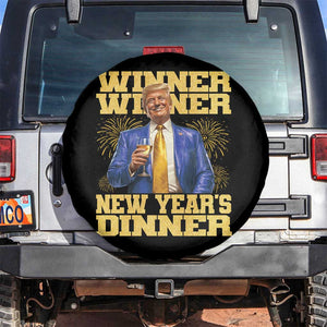Funny Trump New Year 2025 Spare Tire Cover Winner Winner New Year's Dinner Champagne TS11 No hole Black Print Your Wear