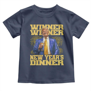 Funny Trump New Year 2025 Toddler T Shirt Winner Winner New Year's Dinner Champagne TS11 Navy Print Your Wear