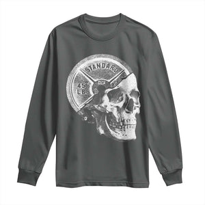 Skull 45 lbs Plate Weight Lifting Gym Workout Long Sleeve Shirt TS11 Dark Heather Print Your Wear