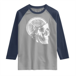 Skull 45 lbs Plate Weight Lifting Gym Workout Raglan Shirt TS11 Sport Gray Navy Print Your Wear