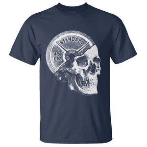 Skull 45 lbs Plate Weight Lifting Gym Workout T Shirt TS11 Navy Print Your Wear